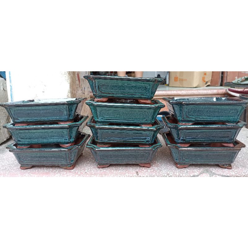 combo chậu chữ nhật men hoả biến M052 size 19*15*6cm