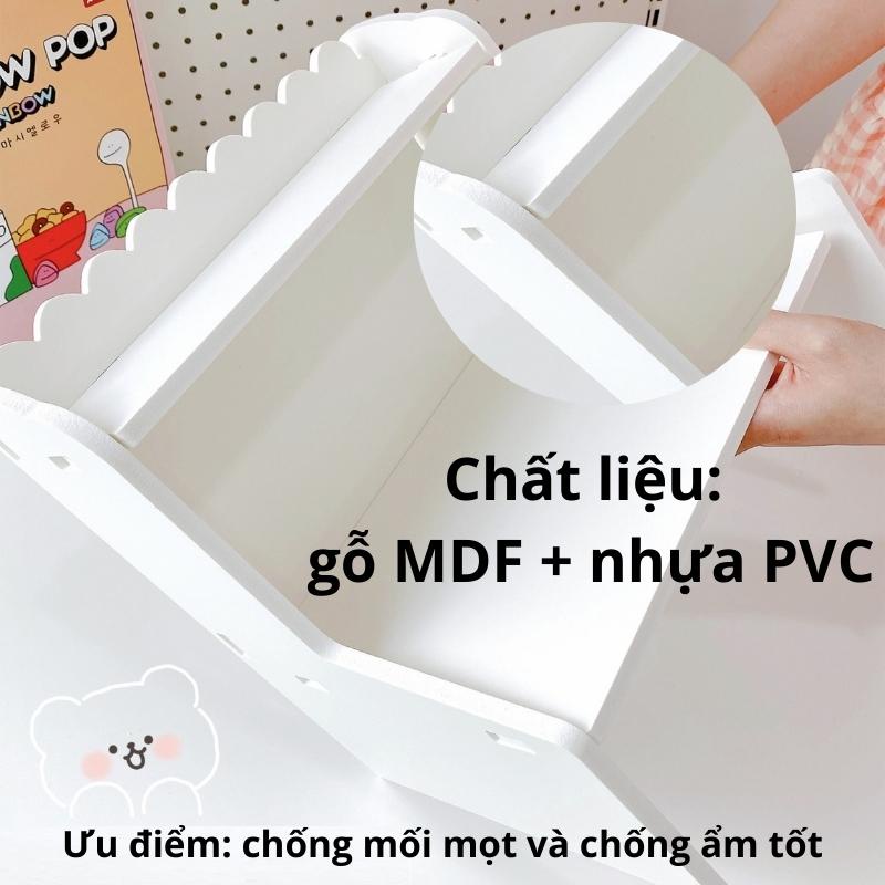 Kệ để bàn đựng sách vở màu trắng gỗ PVC, kệ decor bàn học tự lắp ghép đựng đồ để bàn làm việc