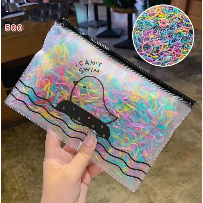 Túi 500 thun cột tóc co giãn nhiều màu sợi lớn thời trang Orin