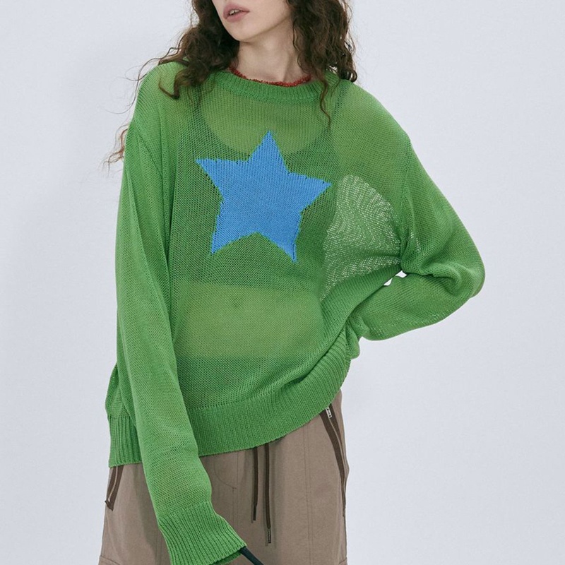 Áo Sweater Dệt Kim Họa Tiết Ngôi Sao Xinh Xắn Cho Nữ