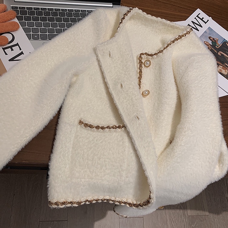 KHOÁC DẠ TWEED | Áo Khoác Cardigan Len Nữ Giả Dạ Tweed Cổ Tròn Dài Tay Dày Dặn Hàng Quảng Châu, Phong Cách Hàn Quốc