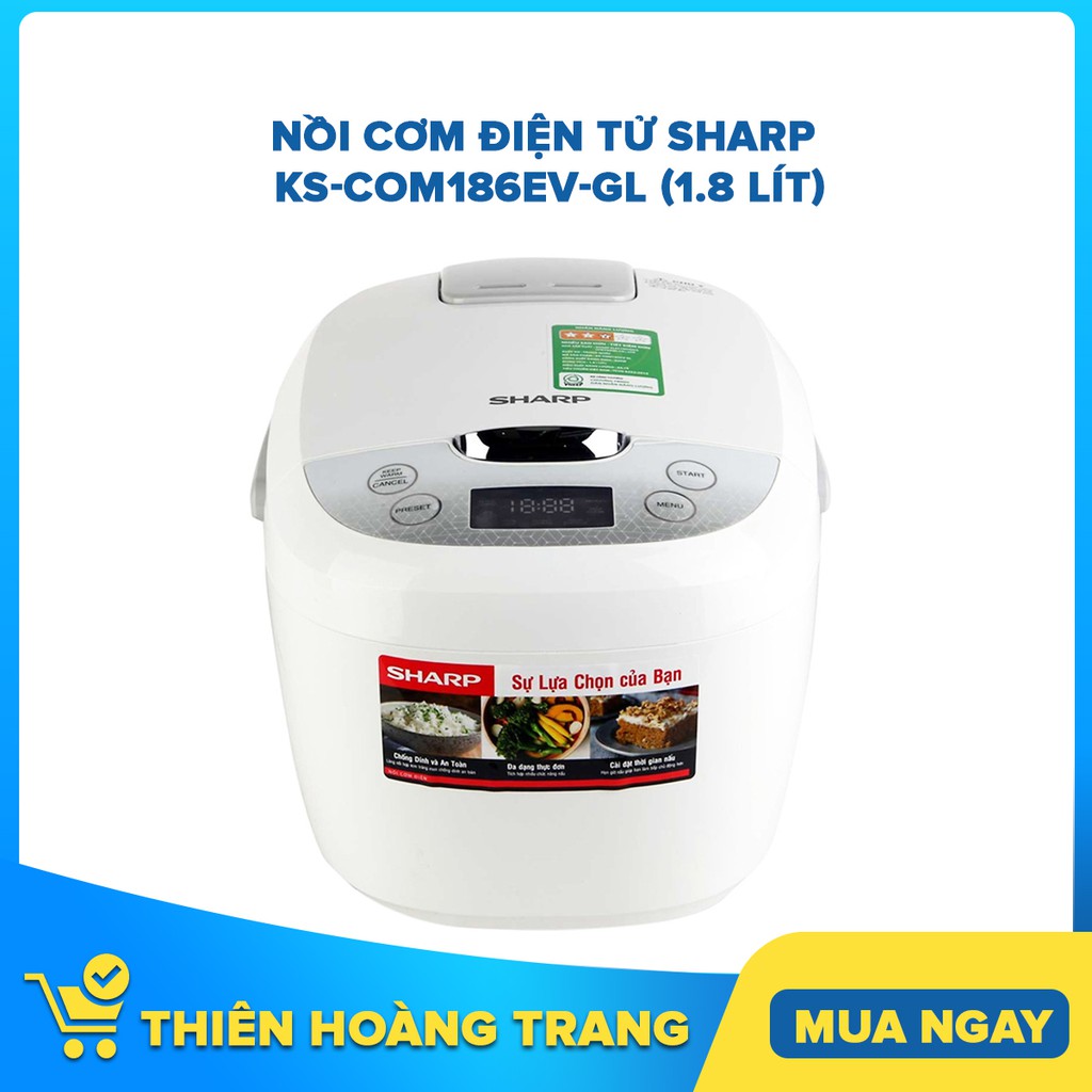 [HCM] Nồi cơm điện tử Sharp KS-COM186EV-GL (1.8 lít)