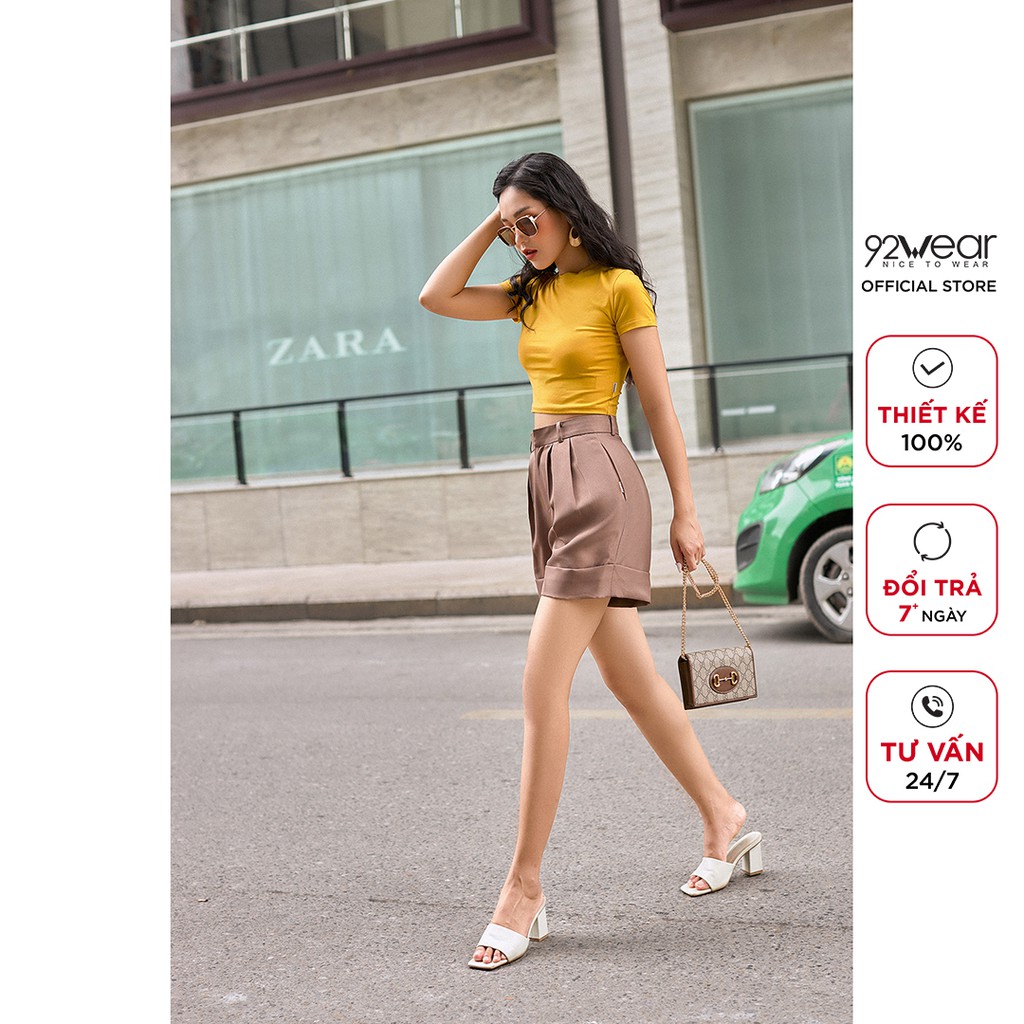 Áo thun cotton nữ 92WEAR phông ngắn body co giãn ATA1442