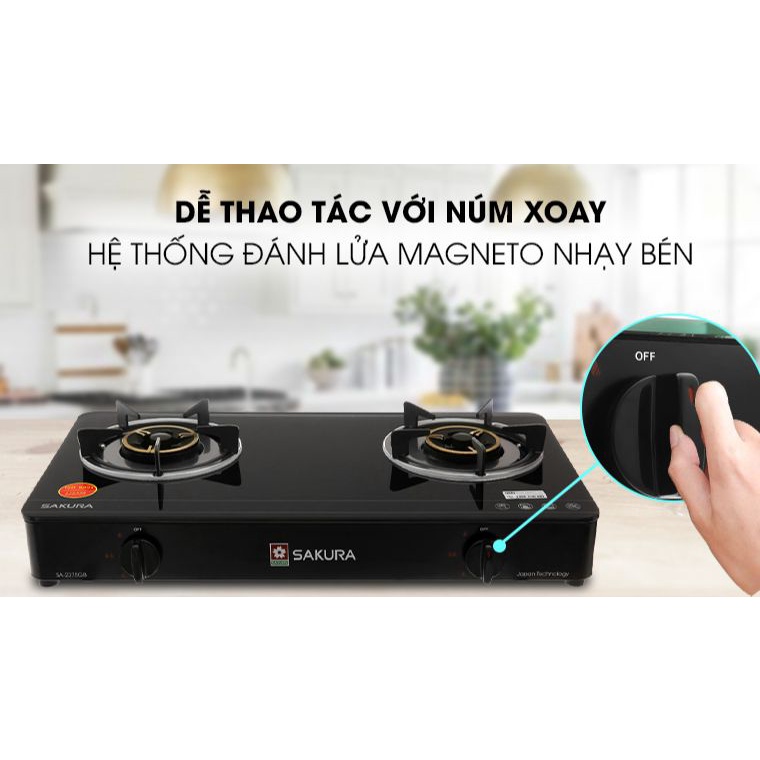 Bếp gas đôi Sakura SA-2375GB - Chính hãng trưng bày+Tặng dây gas- Kính cường lực -Đầu đốt tiết kiệm gas