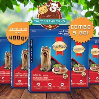 Thức ăn cho chó giống nhỏ smartheart small vị bò nướng 400g xuất xứ thái lan - combo 5 gói