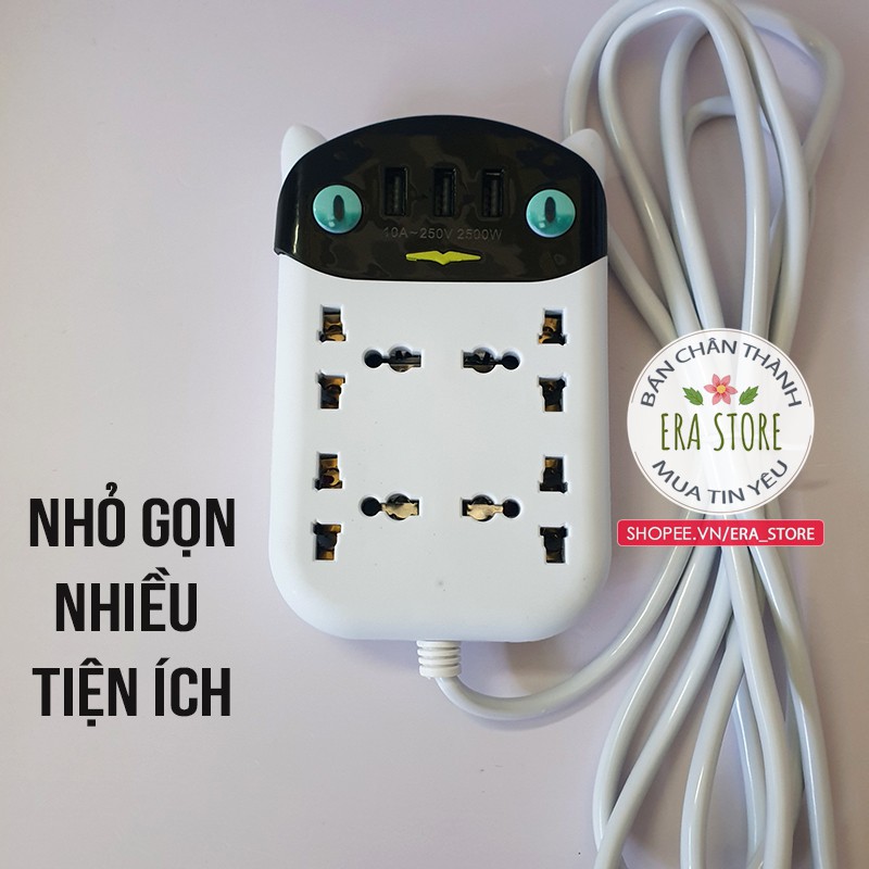 [SIÊU TIỆN LỢI] Ổ cắm điện mèo 3 cổng USB 2 công tắc dây dài 2,5m đa năng nhiều ổ tích hợp các kiểu chân cắm gọn nhẹ