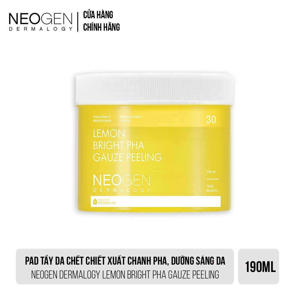 Pad Tẩy Da Chết Chiết Xuất Chanh PHA, Dưỡng Sáng Da Neogen Dermalogy Lemon Bight PHA Gauze Peeling 30 miếng