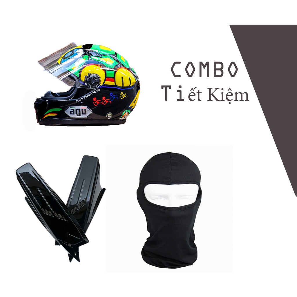 COMBO TIẾT KIỆM ( Nón Fullface AGU, Sừng gắn nón bảo hiểm và Khăn trùm ninja)