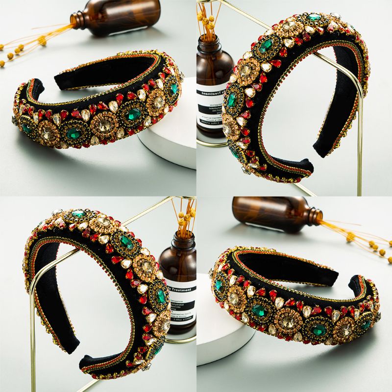 Flgo Băng Đô Nhung Đính Đá Hình Vương Miện Bandana Baroque Bản Rộng H Lấp Lánh Sang Trọng Cho Nữ