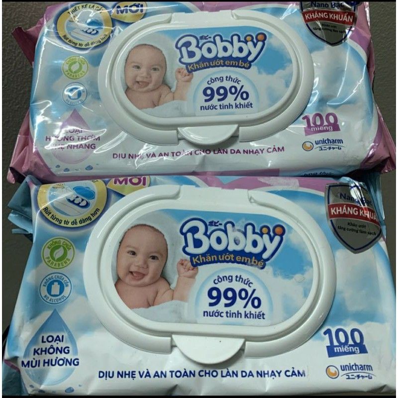 Khăn ướt bobby care không mùi/ có mùi gói 100 tờ