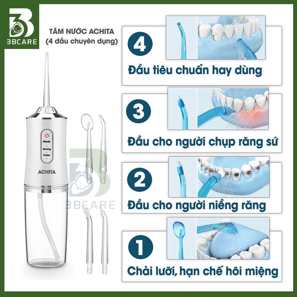 Tăm nước ACHITA A22 4 đầu phun cực khỏe, máy vệ sinh răng miệng an toàn- Shop 3B Care