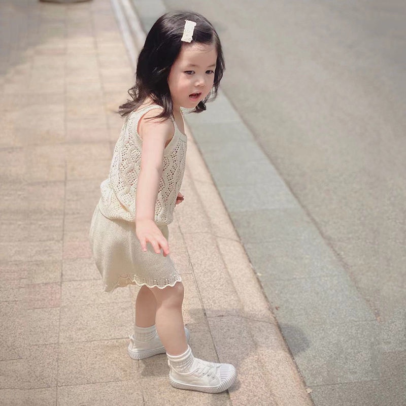 Set Đồ Mùa Hè 48 Giờ Gồm Áo Hai Dây + Quần Ngắn Dệt Kim Phong Cách Mori Hàn Quốc Cho Bé Gái