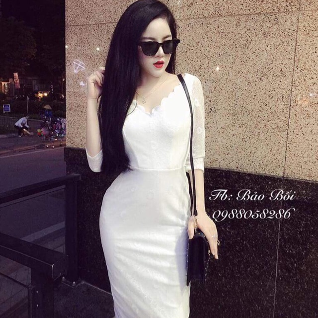 Đầm ren hoa mai cúp ngực ( hình thật)