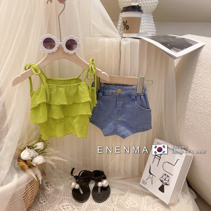 [Babycat] Hàng Có Sẵn Set Áo Hai Dây Và Quần Short Phong Cách Hàn Quốc Nhật Bản Thời Trang Mùa Hè Cho Bé Gái