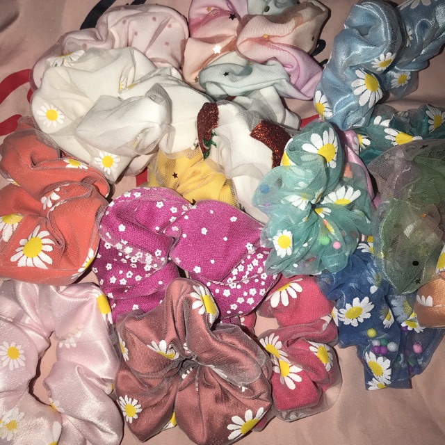 Cột tóc srunchies 2 lớp *vải phi bóng+lưới