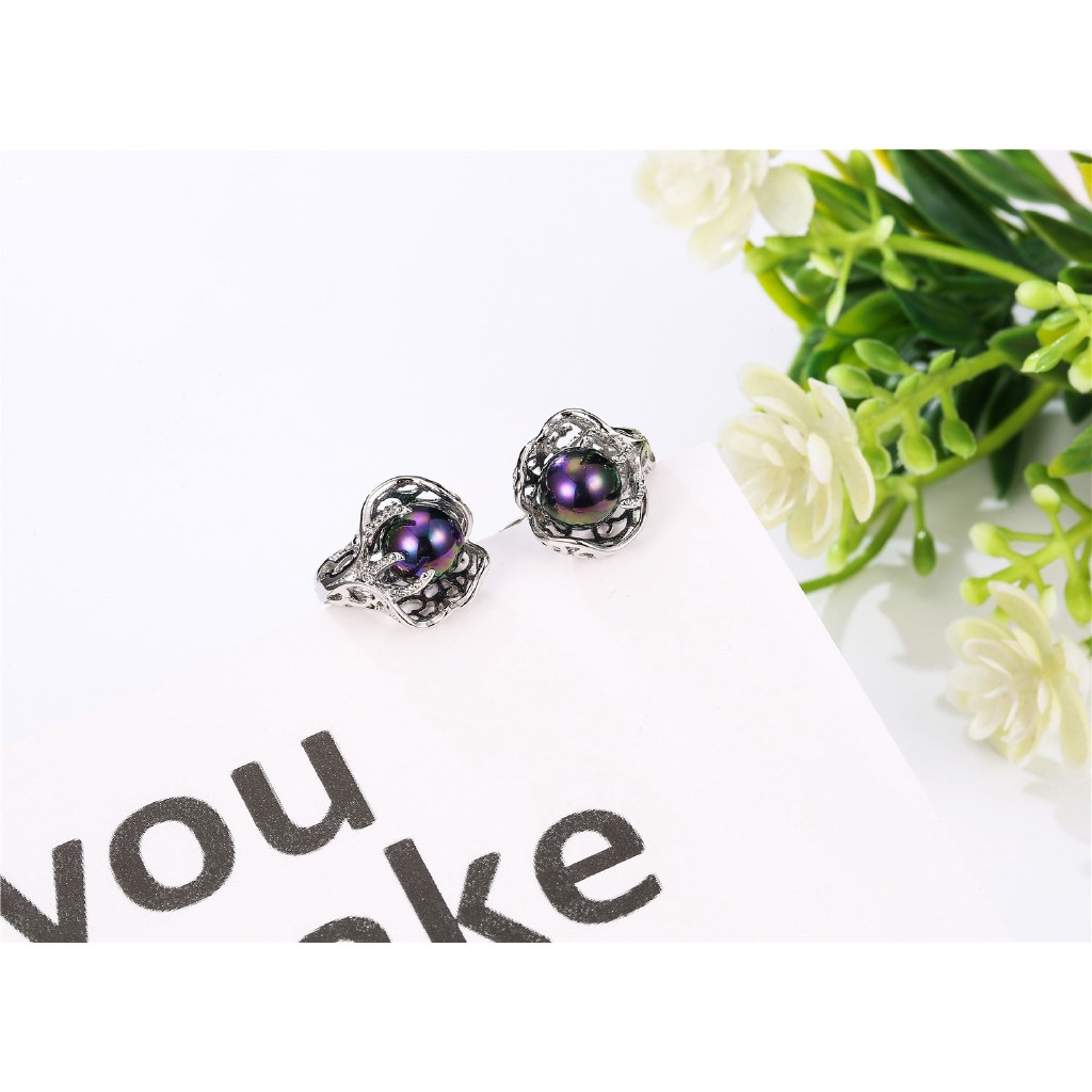 Bông tai mạ bạc 925 đính ngọc trai giả nhiều màu sắc không gây dị ứng