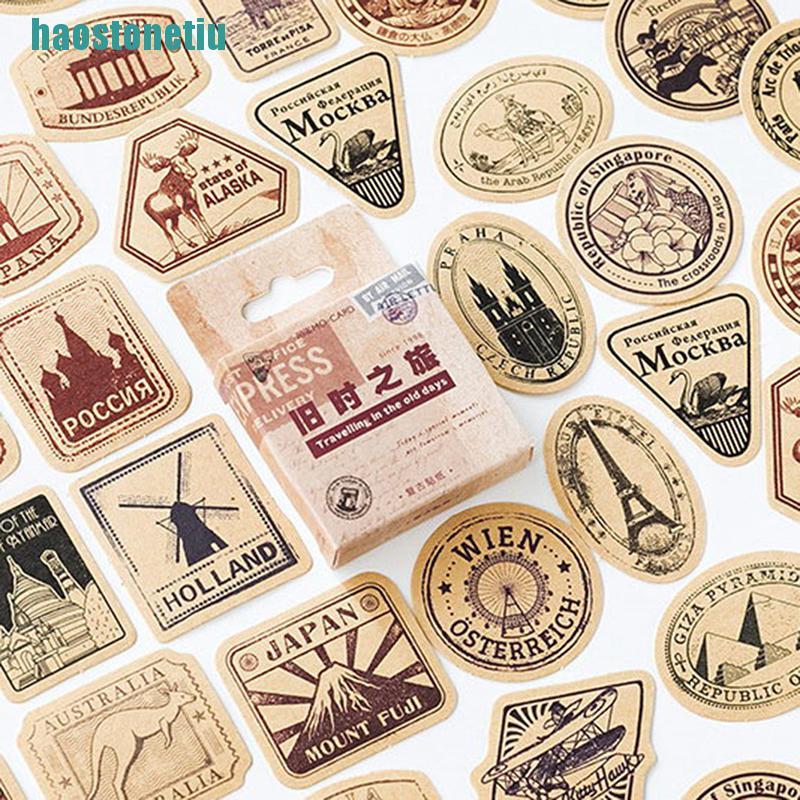 Hộp 46 Miếng Dán Giấy Phong Cách Vintage Dùng Trang Trí Nhật Ký / Quà Tặng DIY