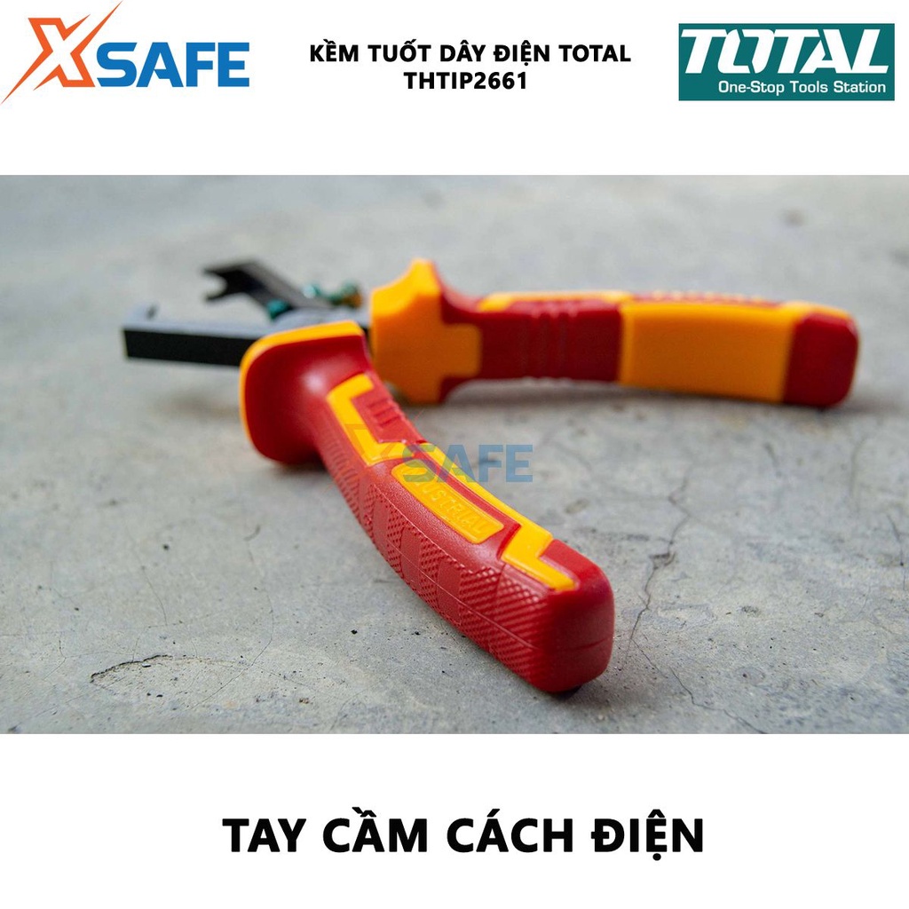 Kìm tuốt dây cách điện TOTAL THTIP2661 Kềm cách điện 6 inch/ 160mm, đầu kềm mạ đen, đánh bóng cứng cáp bển bỉ