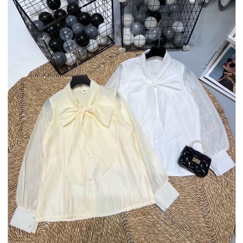 Áo sơ mi von tơ cổ nơ thanh lịch cho cho nữ