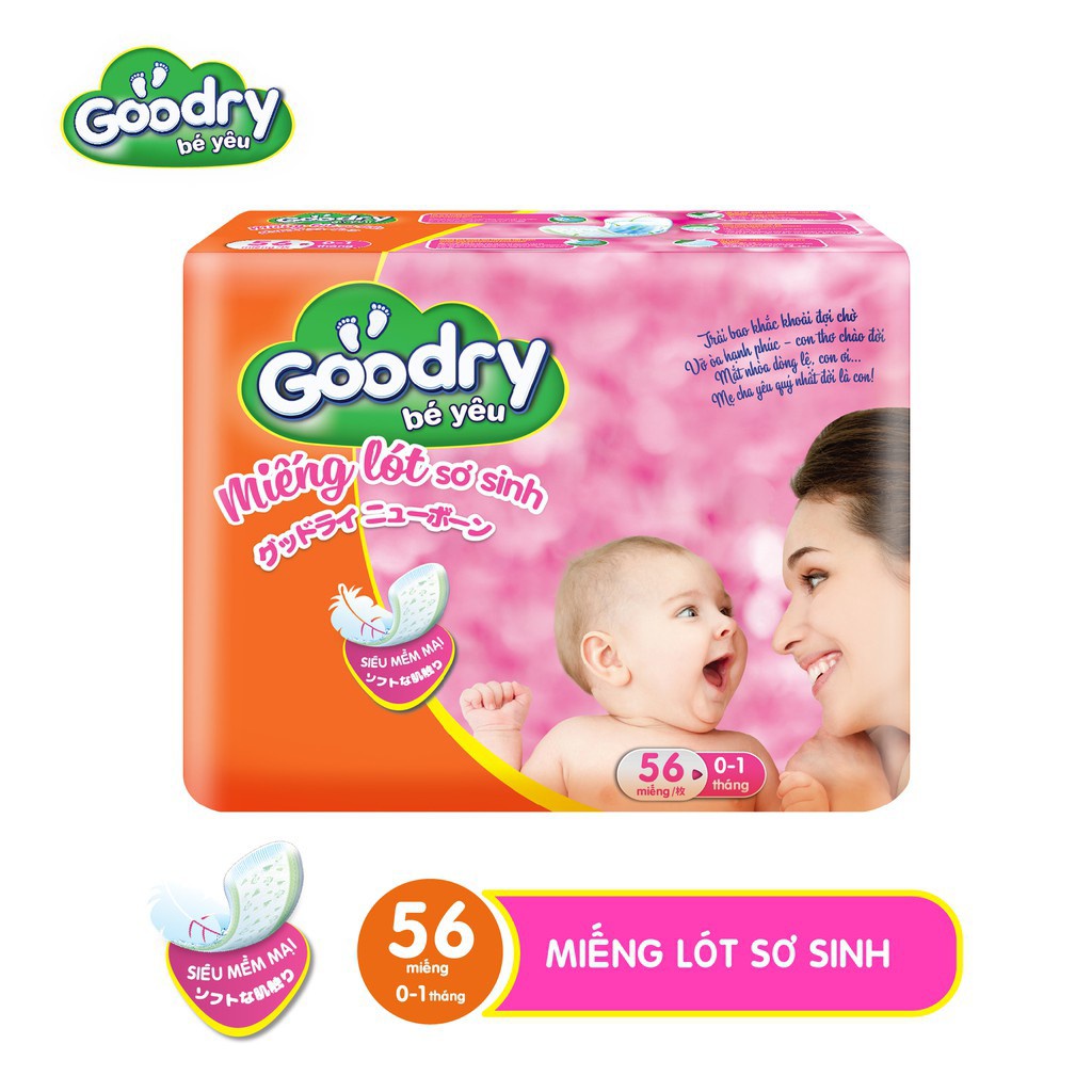 Miếng lót sơ sinh goodry NB1-56 và miếng lót sơ sinh Kazuo NB1-52 cho bé dưới 1 tháng tuổi