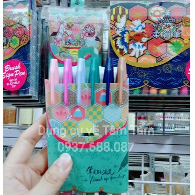 [ TÂM TÂM ]-Bộ Bút viết thư pháp Pentel Fude Touch Brush Sign Pen tông màu Pastel-