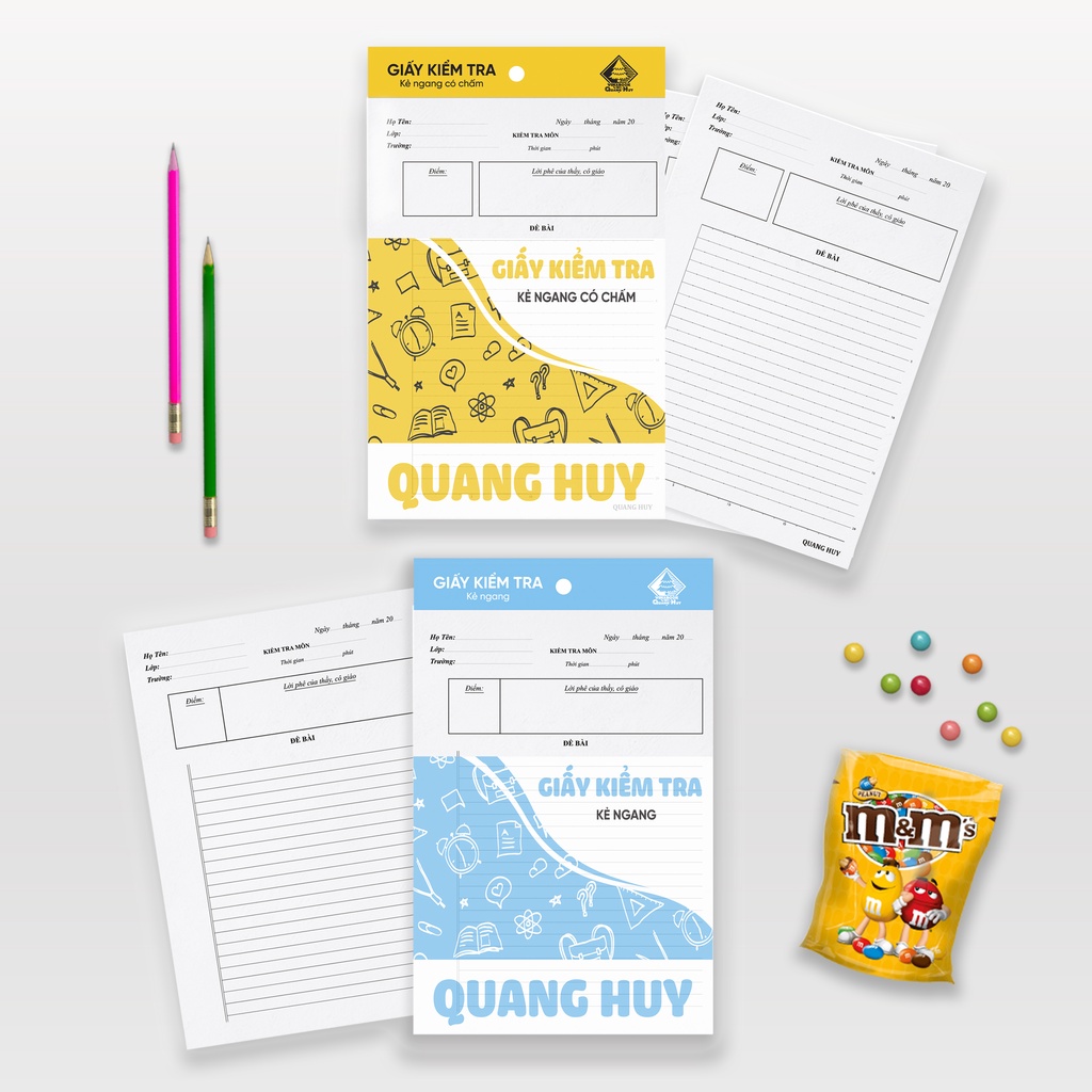 GIẤY KIỂM TRA QUANG HUY KẺ NGANG CÓ CHẤM, KHÔNG CHẤM - 1 TẬP KIỂM TRA CẤP 2 CẤP 3 KHÔNG NHÒE GIAY KIEM TRA KE NGANG