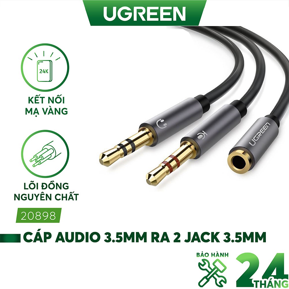 Dây Audio chuyển tai nghe 3.5mm sang 2 đầu Mic và Tai nghe dài 20CM UGREEN AV140