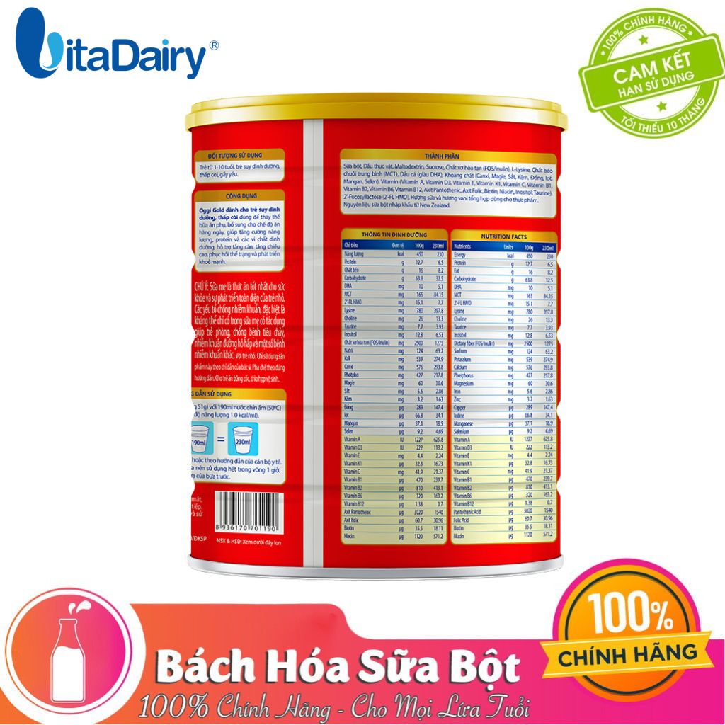 [Quét mã - Tích điểm đổi quà] Sữa bột Vitadairy Oggi Gold 900G – Dinh dưỡng cho trẻ nhẹ cân, thấp còi