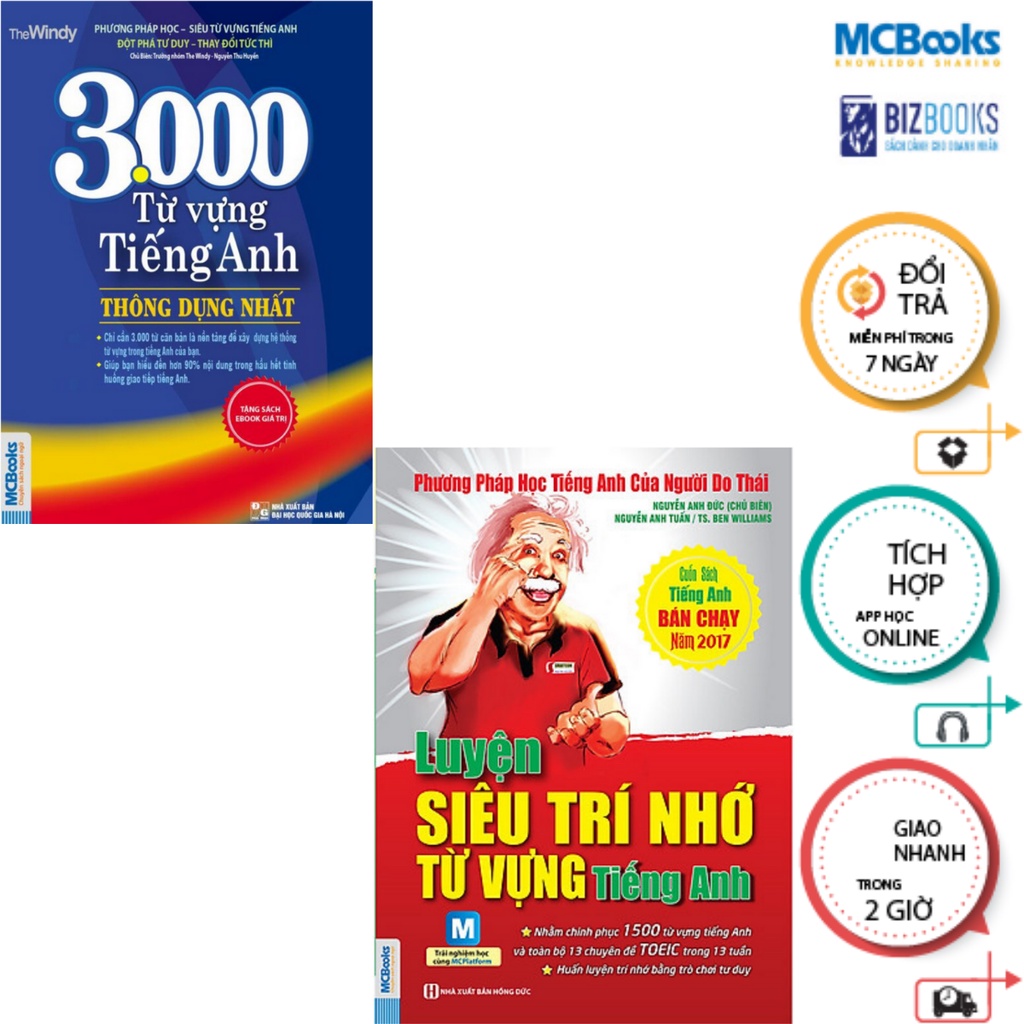 Sách - Combo Luyện Siêu Trí Nhớ Từ Vựng Tiếng Anh + 3000 Từ Vựng Tiếng Anh Thông Dụng Nhất (Học Kèm App) Mcbooks