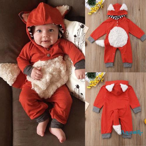 Jumpsuit Bodysuit Romper Liền Mảnh In Hình Cáo Cho Các Bé Từ 0-24 Tháng Tuổi