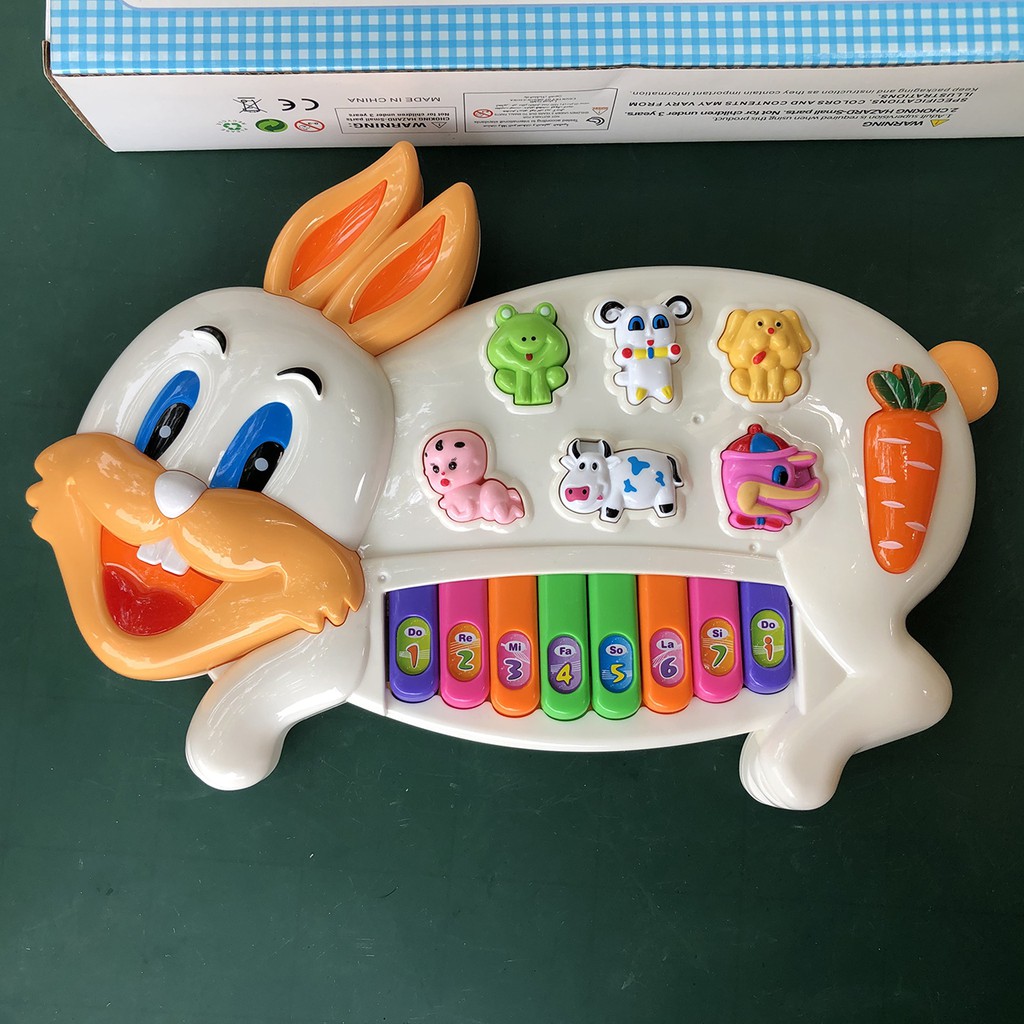Đồ chơi đàn piano hình con thỏ mô phỏng nhiều âm thanh vui nhộn khác nhau sử dụng pin 1,5A