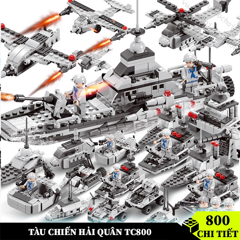 [800 CHI TIẾT] Đồ chơi lắp ráp lego tàu chiến TC800, bộ xếp hình lego lắp ghép mô hình máy bay xe tăng, đồ chơi cho bé