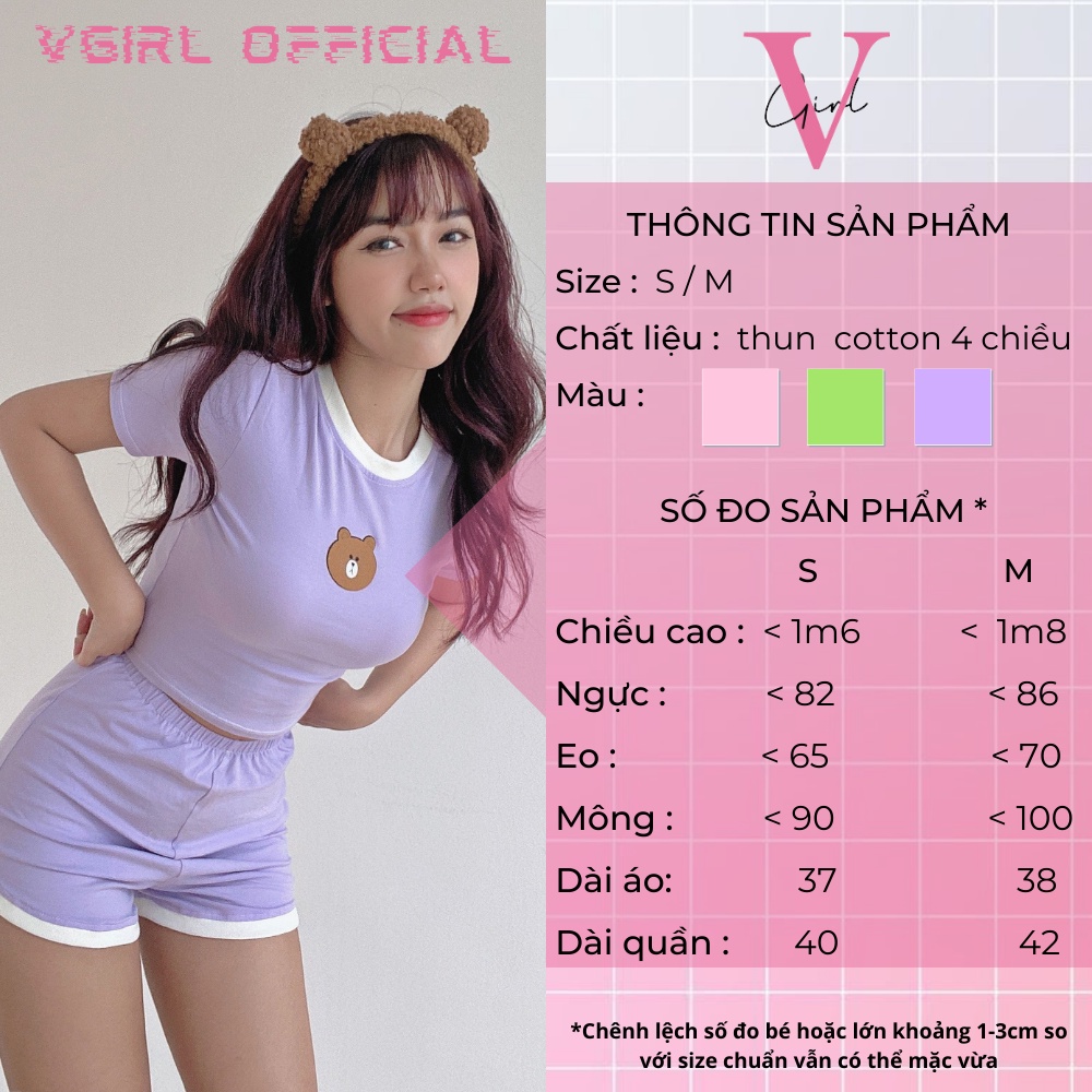 Set đồ bộ nữ VGIRL áo croptop kèm quần short vạt bầu màu Hàn Quốc logo dễ thương [ẢNH ĐỘC QUYỀN]
