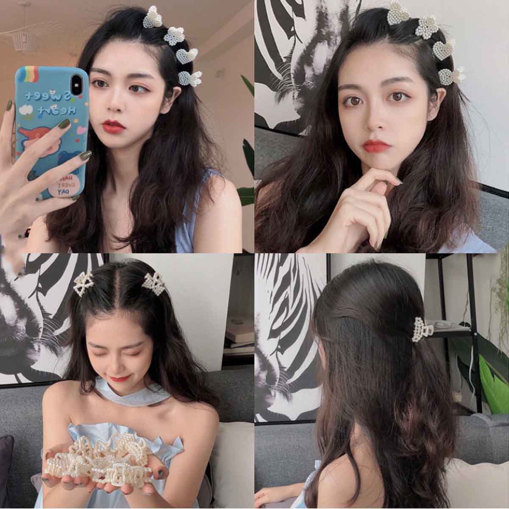 Kẹp Tóc Hình Nơ Đính Ngọc Trai Thời Trang Hàn Quốc
