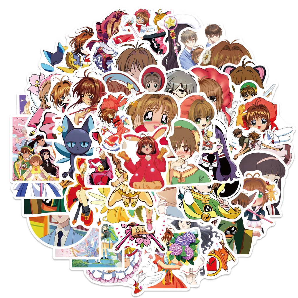 Y&P| Hình Dán Chống Nước Cardcaptor Sakura Nhật Bản Anime Mũ Bảo Hiểm Máy Tính Xách Tay Hành Lý Dán Thiết Lập, 50 tờ