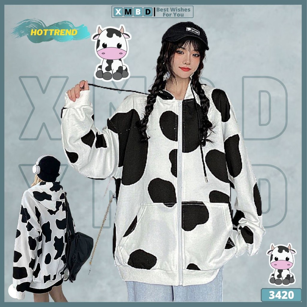 Áo Khoác Bò Sữa Nam Nữ HOTTREND Nỉ Bông 3D Hàng QC Áo Khoác Jackets Nỉ Bò Sữa Áo Bò Sữa KHOÁ BÒ SỮA - AK3420
