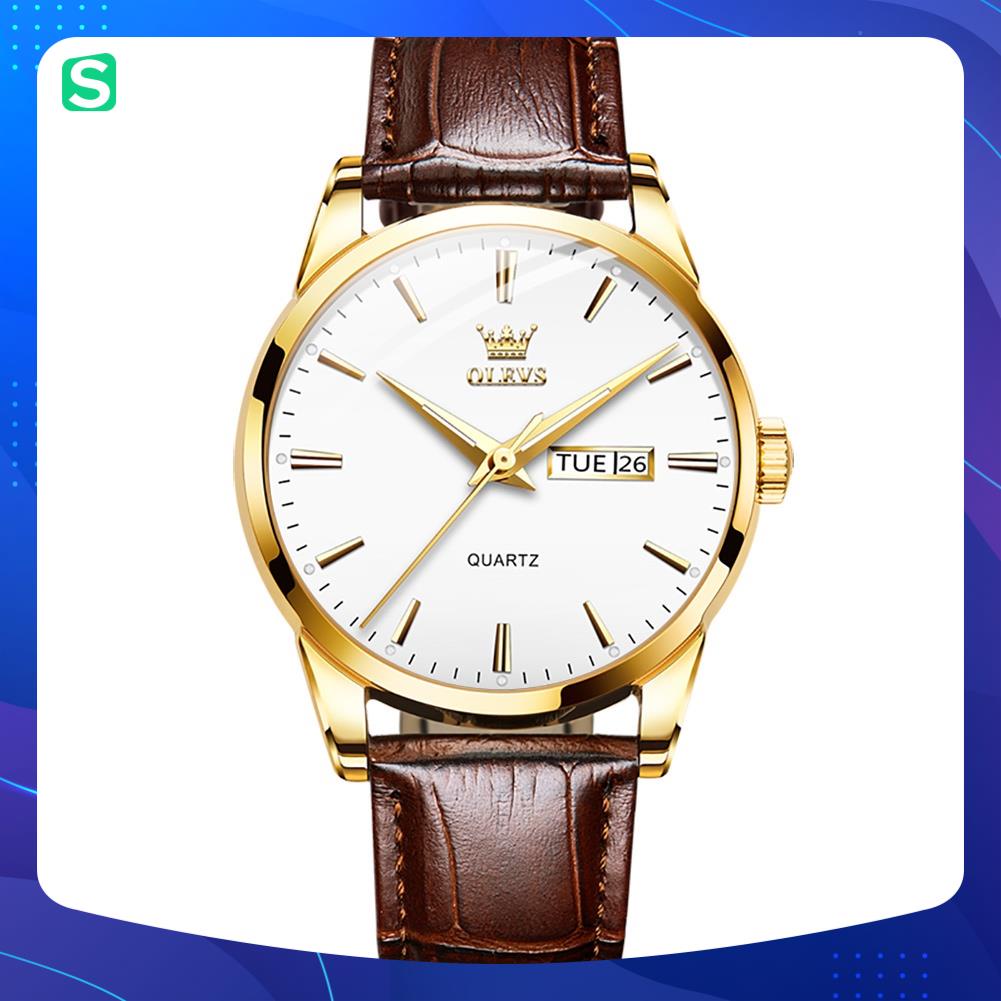 Đồng hồ nam OLEVS Nhật Bản,chống vô nước,Chống Xước,Đồng hồ chạy pin,dạ quang,Dây da cao cấp,BH 12th