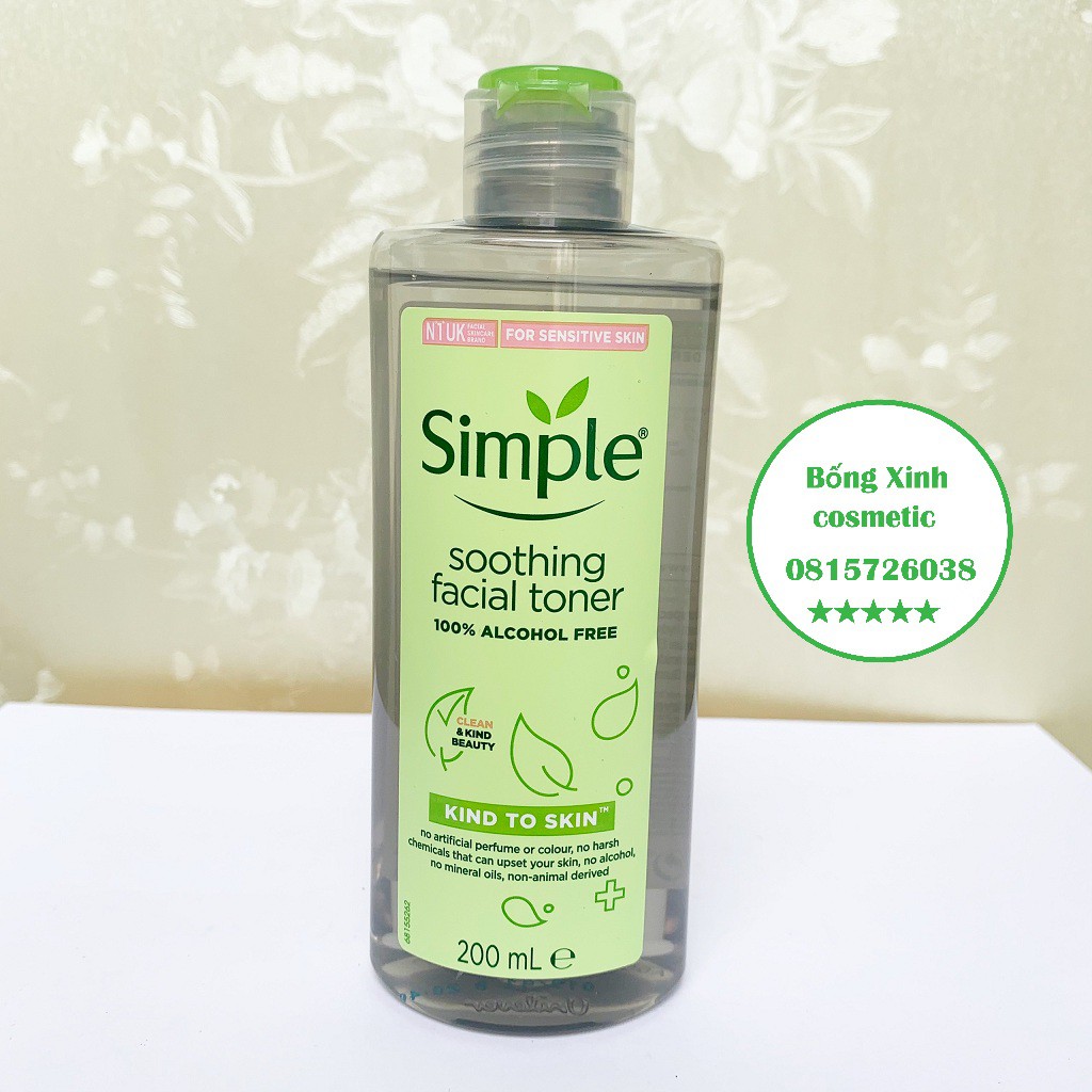 Nước Hoa Hồng Soothing Facial Toner Simple cân bằng ẩm cho da 200ml