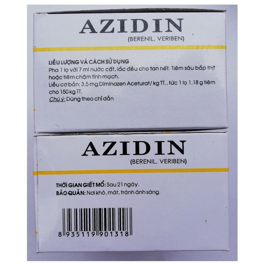 5 lọ Azidin 1,18g và 4 ống nước cất 10ml Dùng cho trâu, bò, ngựa, chó, mèo