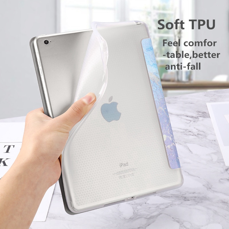 Bao da máy tính bảng nắp lật mềm họa tiết cẩm thạch cho iPad Air/Air 2/5 6 9.7 2017 2018/2 3 4/Mini/1 2 3 4 5 Pro 10.5