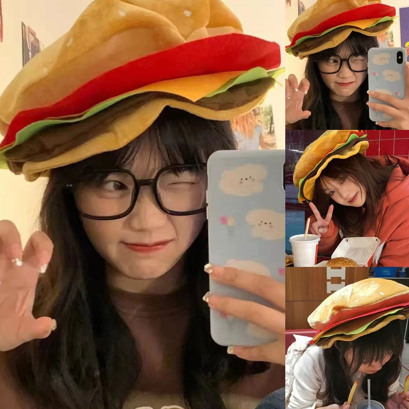 Mũ Đội Biểu Diễn Hình Bánh Burger Hoạt Hình Vui Nhộn