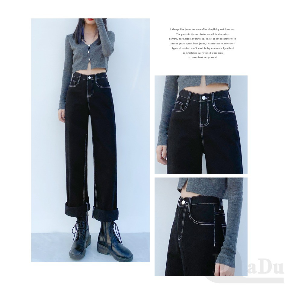 Quần jeans Daduhey ống rộng lưng cao size lớn cho nữ Size XS-5XL