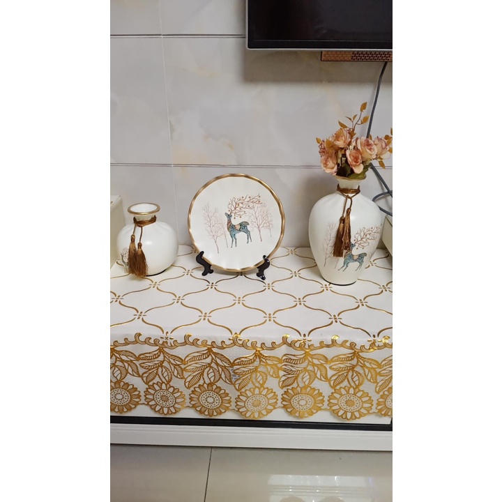 Bình hoa gốm - lọ hoa 3 món, bình nai hạc phong thuỷ MỊNT hút lộc trang trí nhà - kệ ti vi