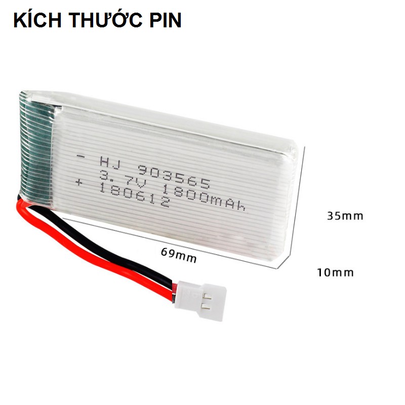 Bộ pin và cáp sạc 3.7v 1800mah jack XH2.54 dùng cho flycam máy bay điều khiển từ xa