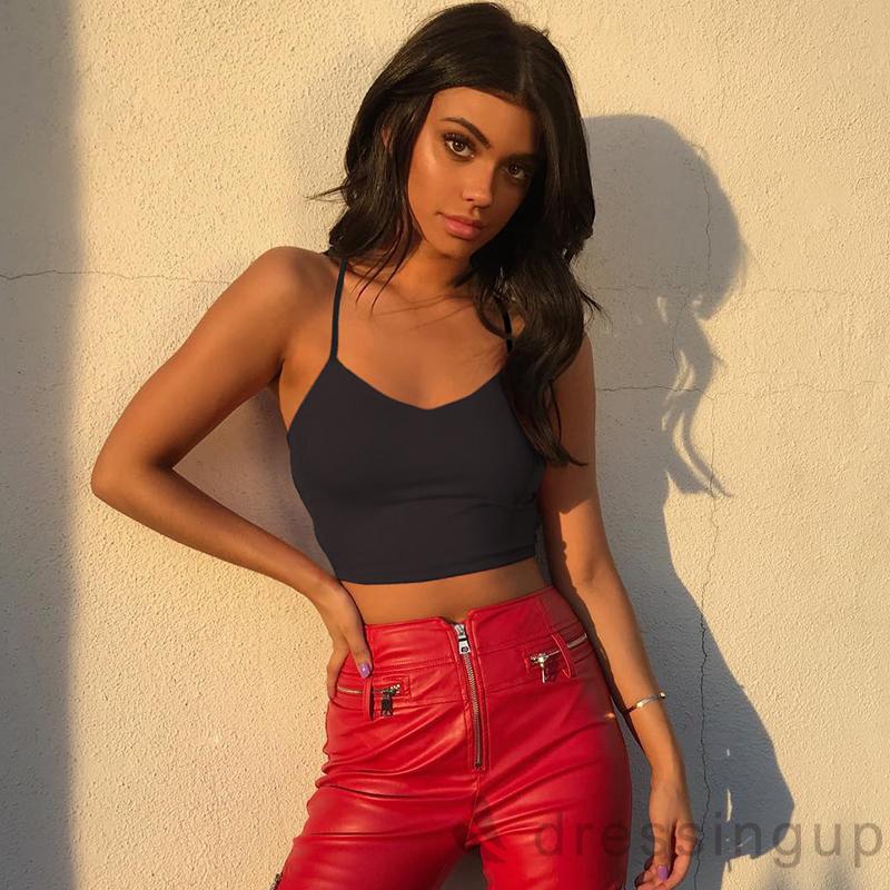 Áo Croptop Không Tay Cổ Chữ U Màu Trơn Thời Trang Cho Nữ