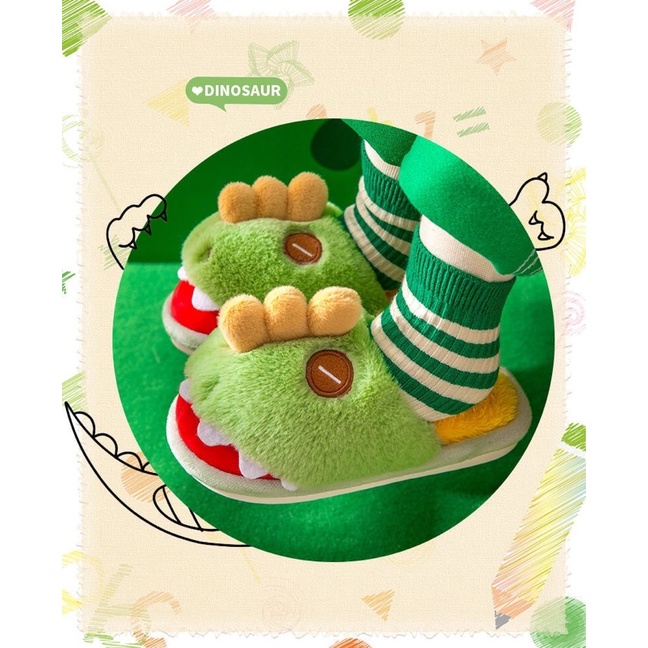 Dép lông khủng  long  mang trong  nhà  cho bé trai  và  bé  gái