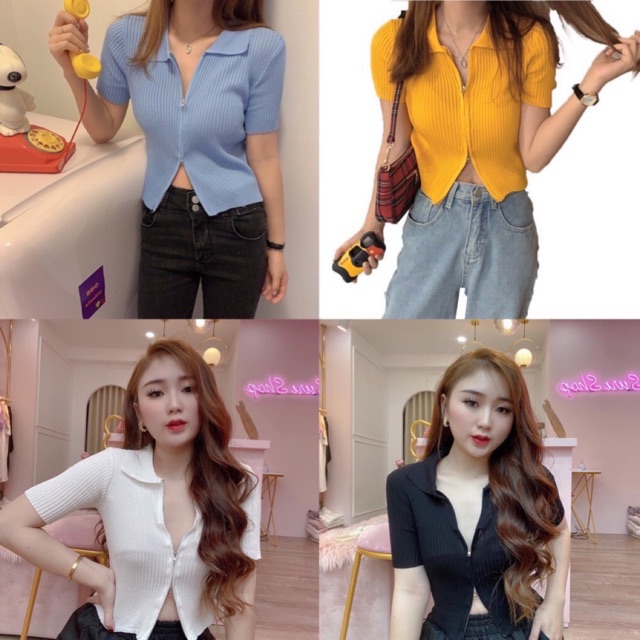 Áo croptop khoá kéo 2 đầu siêu sexy