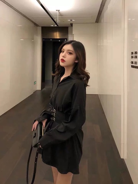 (Sẵn) Đầm sơ mi khoá eo cá tính / Váy sơ mi kèm belt mặc 2 kiểu ( có ảnh thật ) | BigBuy360 - bigbuy360.vn