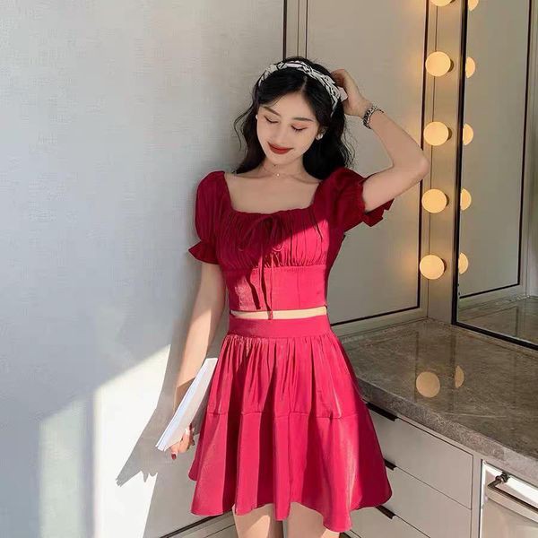 Set chân váy xòe áo croptop tafta đũi ánh nhũ xinh xắn CHIBEST AB265