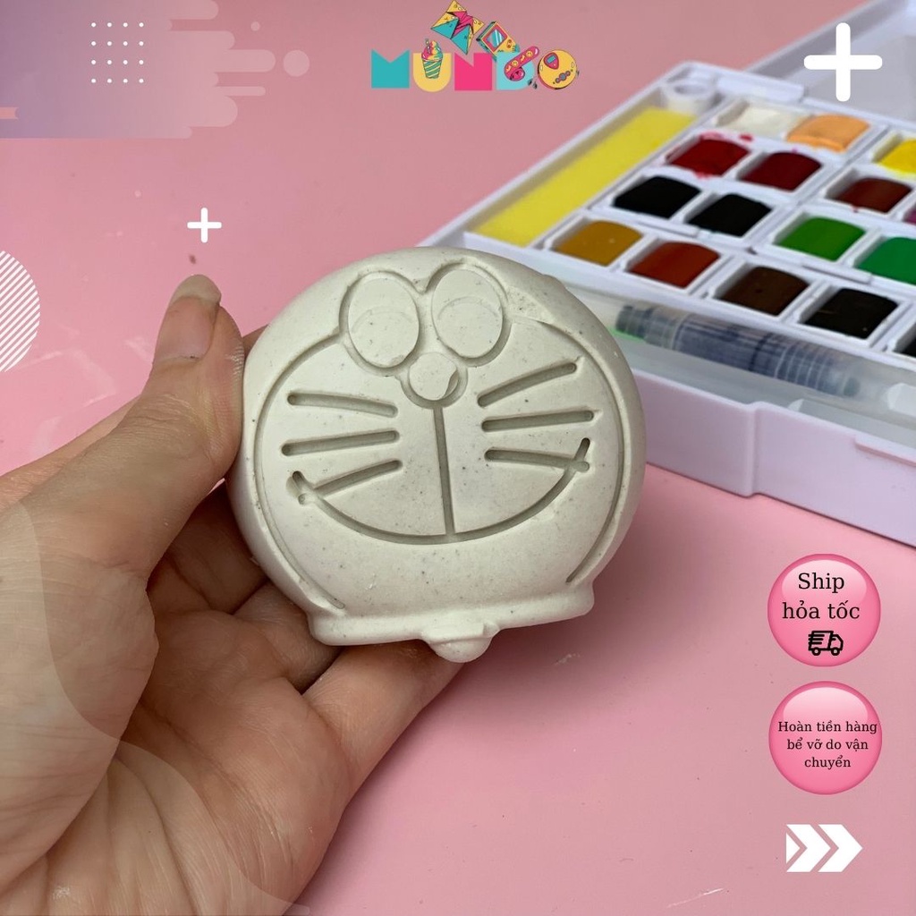 Combo 6 tượng tô màu (có màu cọ) cao cấp chọn mẫu SIZE S DORAEMON,  tượng thạch cao MUNDO